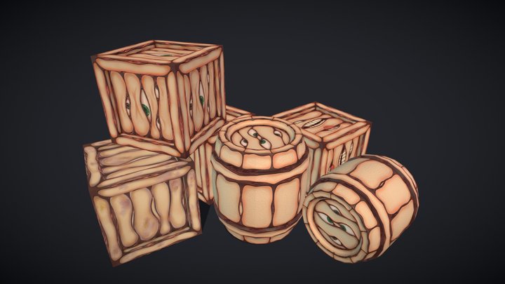 Fleshy Crates And Barrels 3D Model