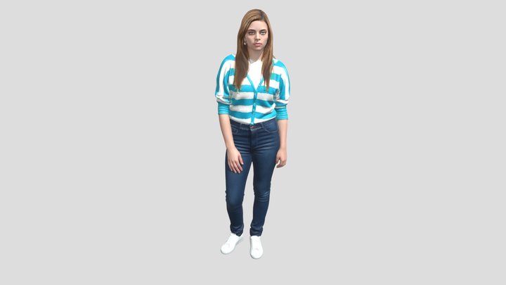 Young Woman In A Blue Striped Cardigan – Modello 3D gratuito STL