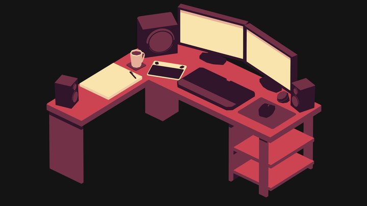 My Workspace (low Poly / 5 Color) 3D Model