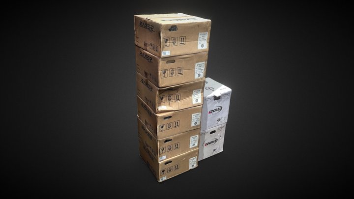 A Pile Of Boxes Brown & White - 3D Scan
