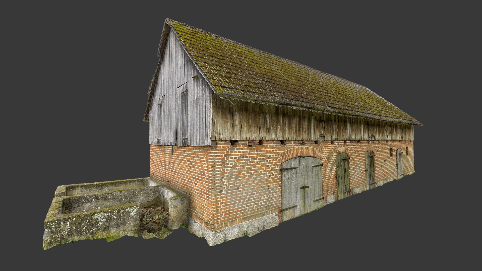 Old wooden and brick barn — Sketchfab embed 3D viewer