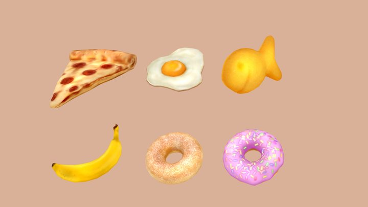 handpainted optimized props 🍕🍳🐟🍌🍩 3D Model