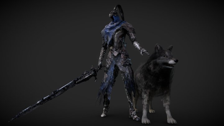 Knight Artorias and Great Grey Wolf Sif 3D Model
