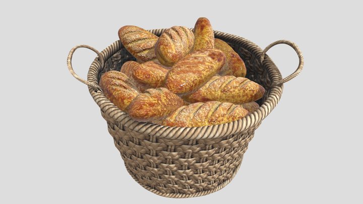 Bread In Basket 3D Model