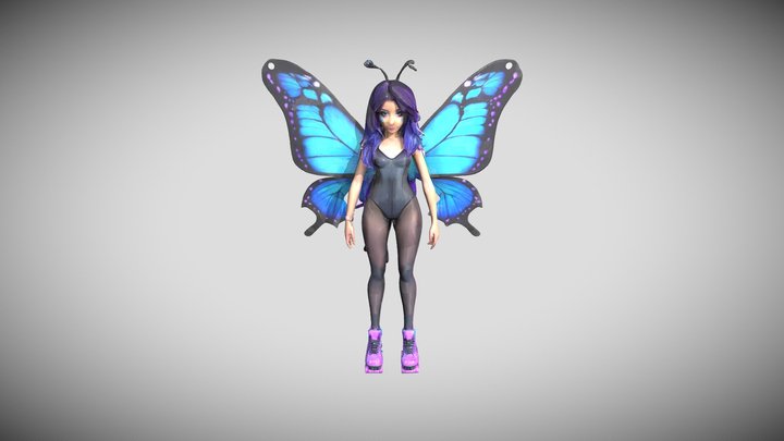 butterfly roller-skating beauty 3D Model
