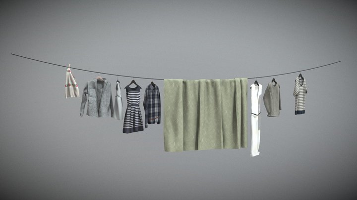 Hang clothes on a clothesline 3D Model