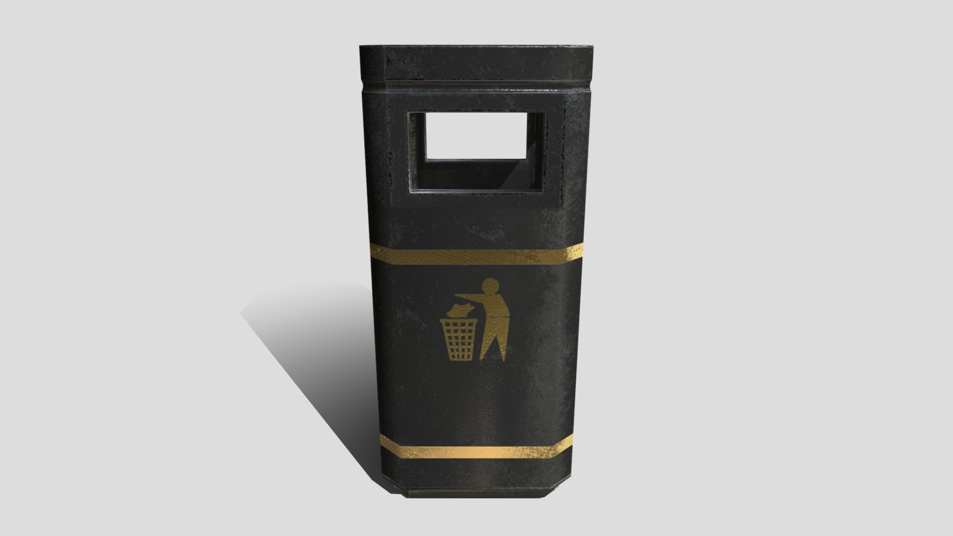 3D model Classic London Litter Bin - This is a 3D model of the Classic London Litter Bin. The 3D model is about a black rectangular object with a yellow and black logo.