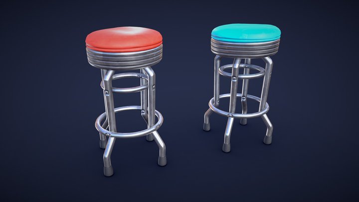 Stylized Diner Bar Stool - Low Poly 3D Model