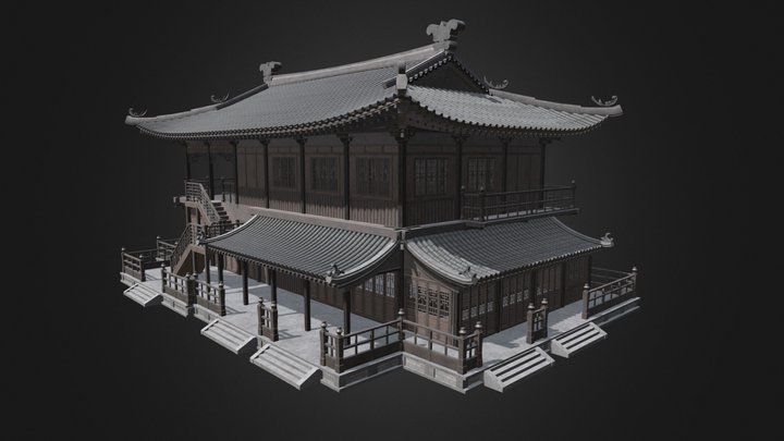 Procedural asian architecture test 6 3D Model