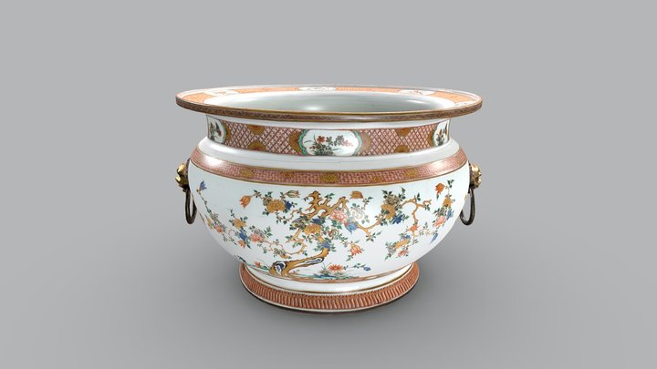 Fischbassin mit Pflanzen und Karpfen-Dekor 3D Model