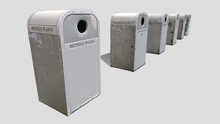 6 Recycling Cans with varying damage (low-poly) 3D Model