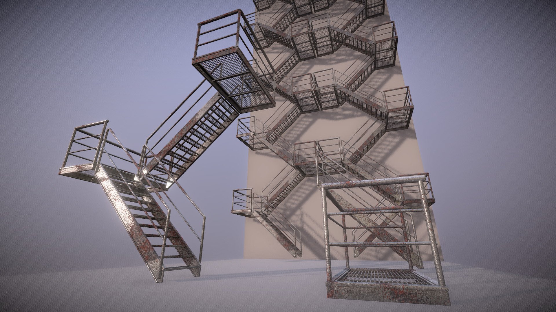 Modular Industrial Staircase Rusty (Low-Poly)