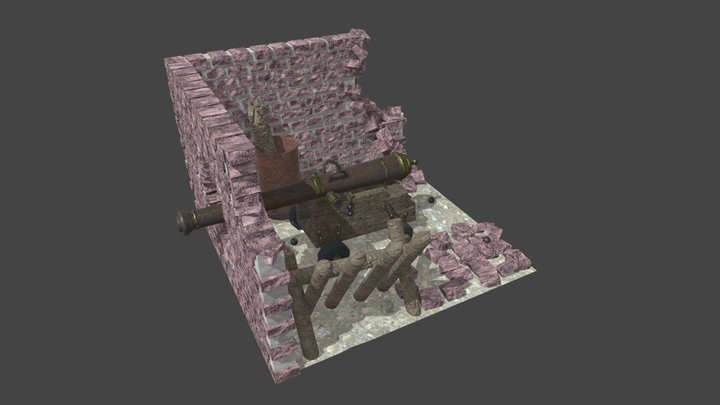 Cannon With Enviroment 3D Model