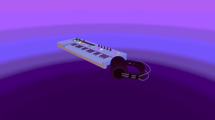 Keyboard and Headphones 3D Model
