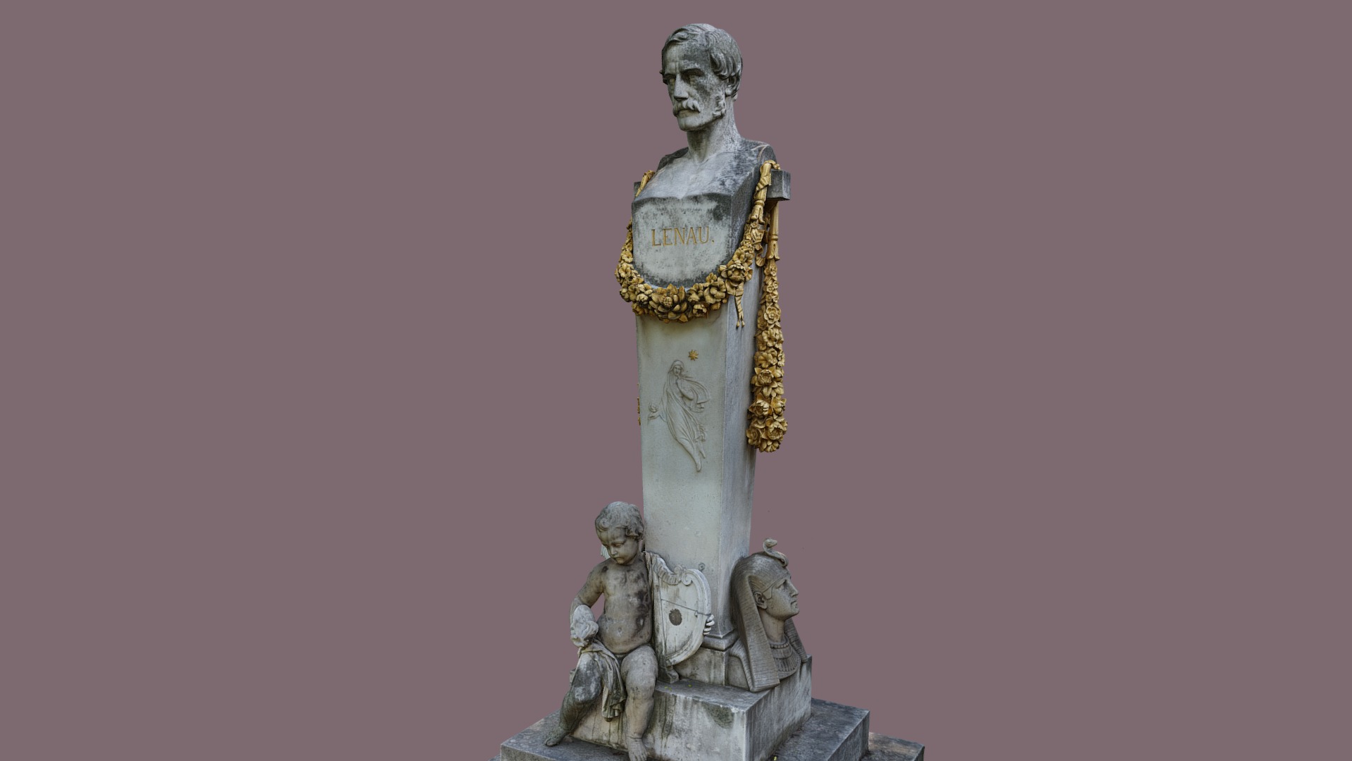 3D model Lenau Denkmal - This is a 3D model of the Lenau Denkmal. The 3D model is about a statue of a person and children.