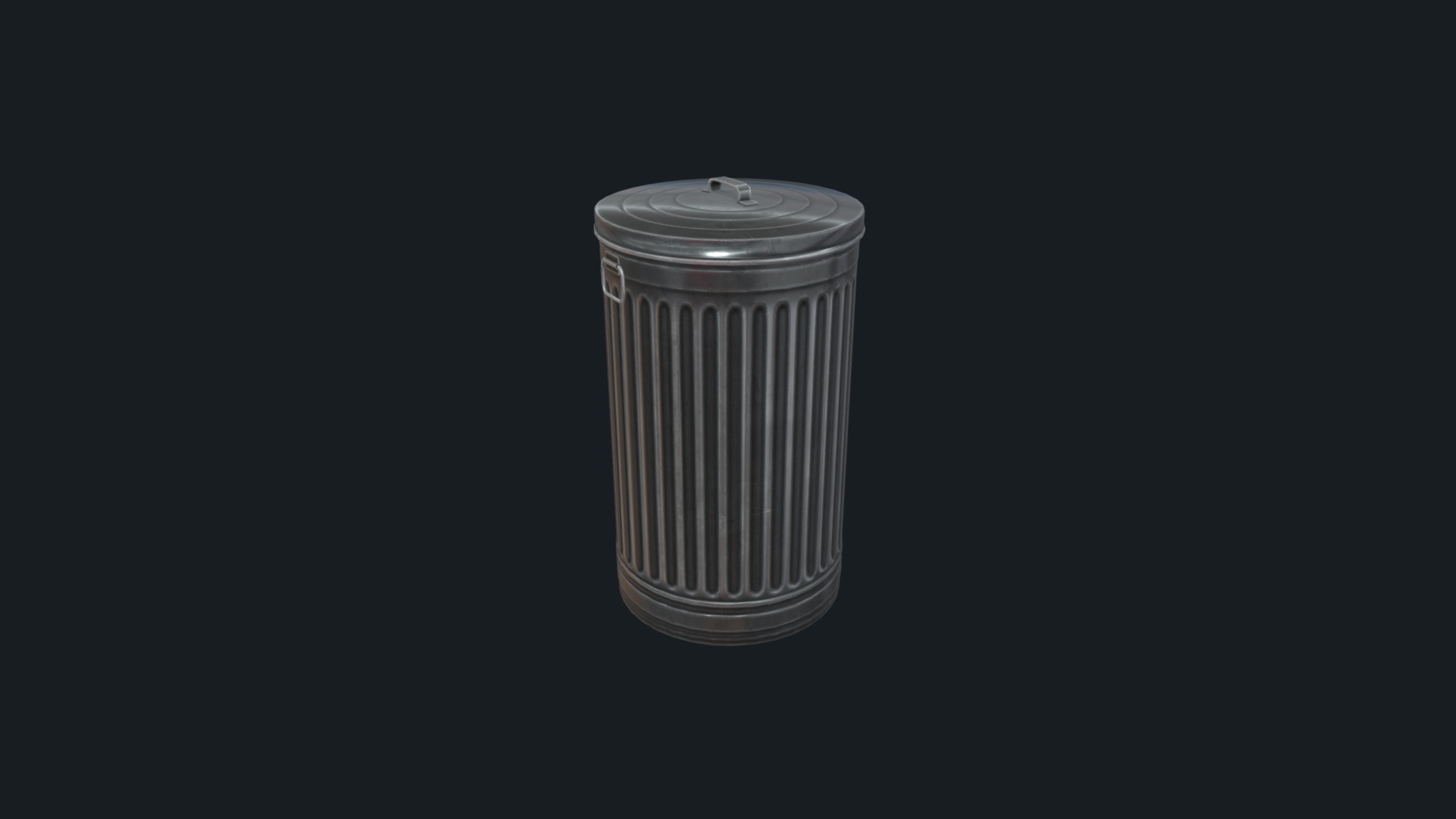 3D model Trash Can – Ready to Unity HDRP - This is a 3D model of the Trash Can - Ready to Unity HDRP. The 3D model is about a silver can with a black background.