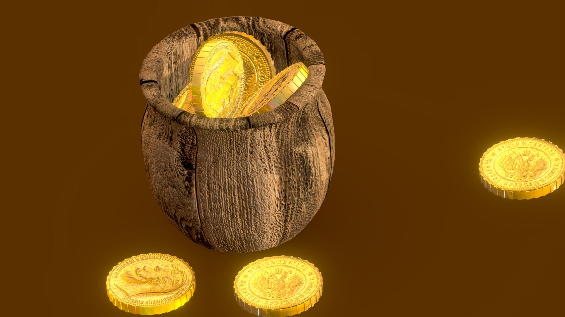 Wooden jug with old coins