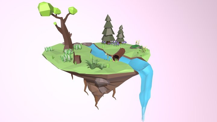 Low Poly Floating Spring Island 3D Model