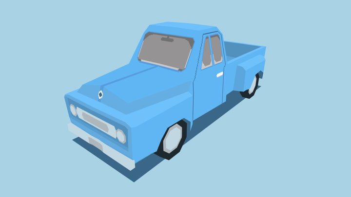Light Blue Lowpoly Truck 3D Model
