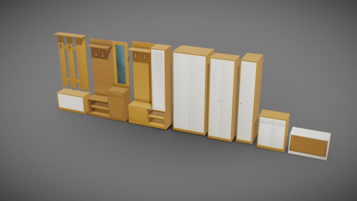 Low Poly Furniture Set 3D Model
