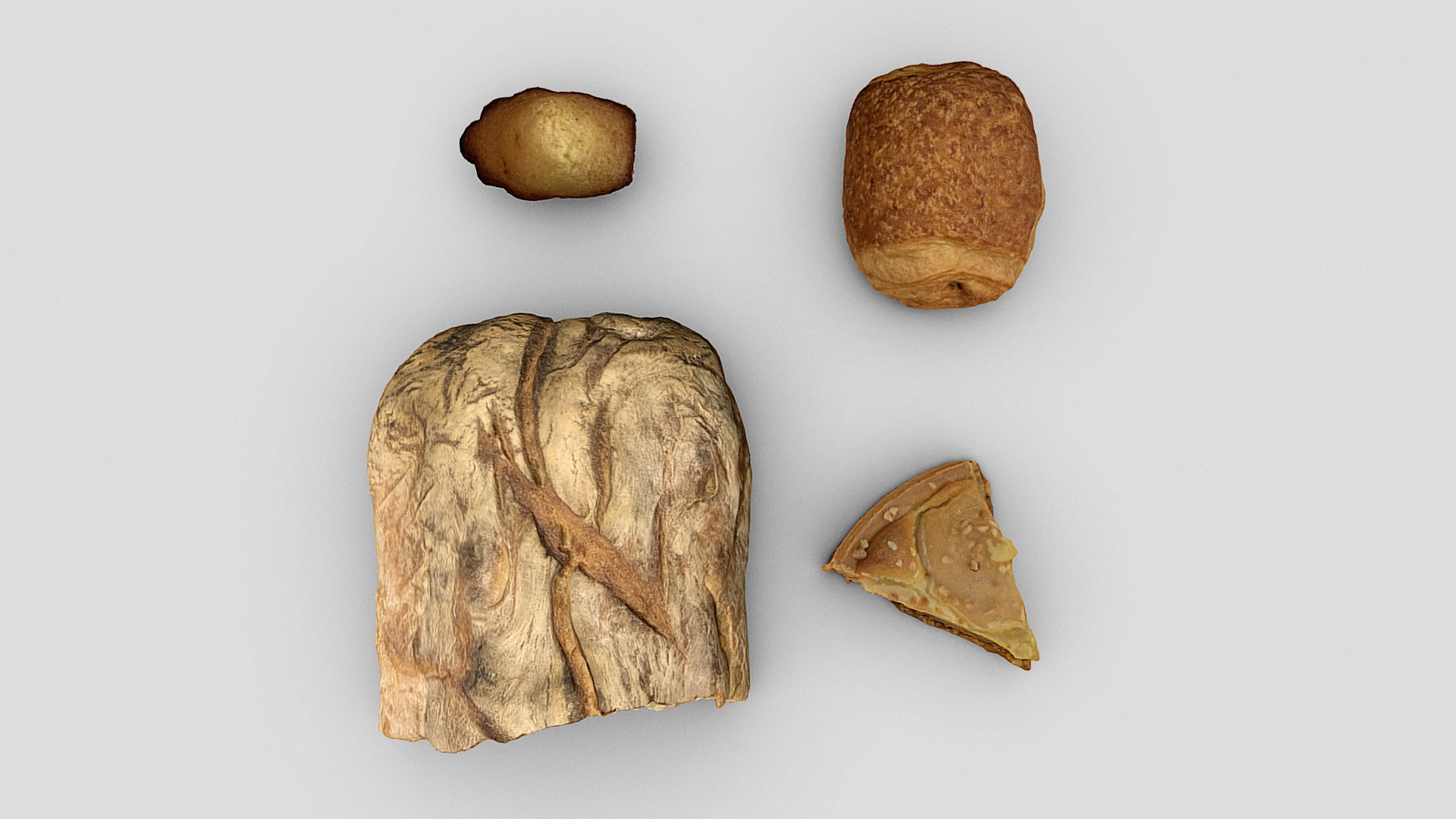 3D model French Bakery pack - This is a 3D model of the French Bakery pack. The 3D model is about a group of brown objects.