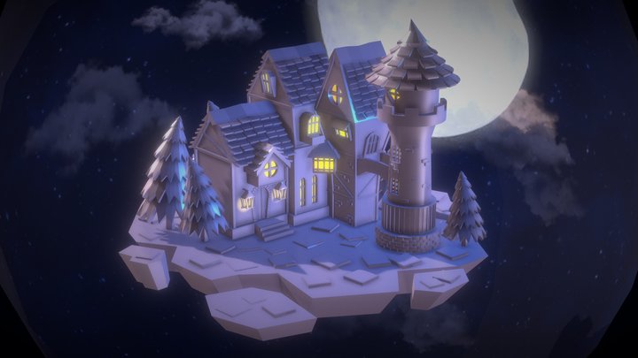 Town in the moonlight 3D Model