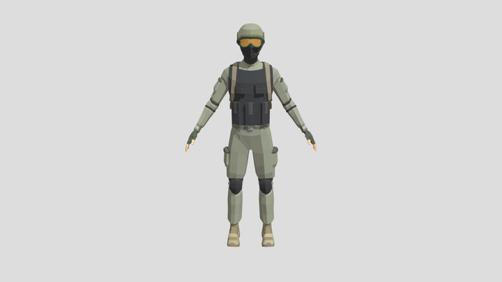 Low Poly Soldier 3D Model