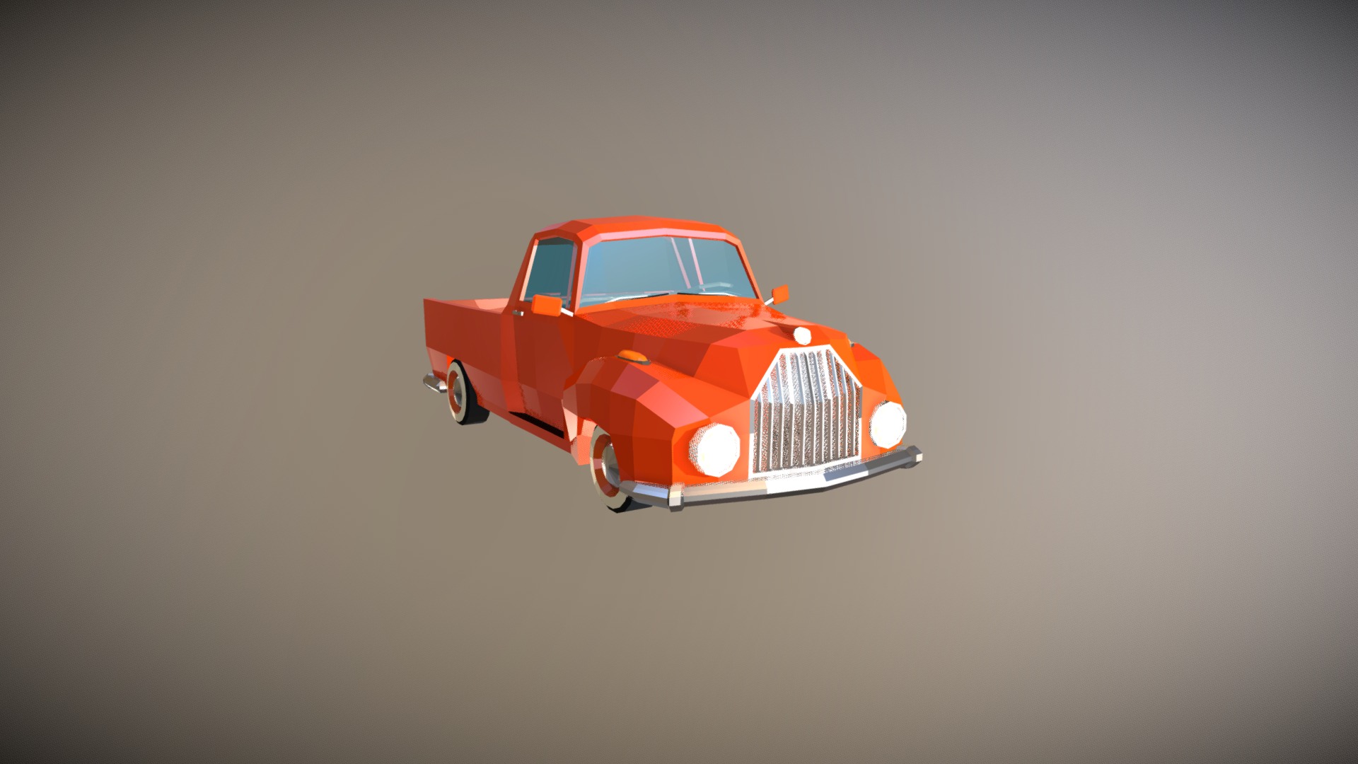 3D model Low Poly Pickup Truck - This is a 3D model of the Low Poly Pickup Truck. The 3D model is about an orange car with a white background.