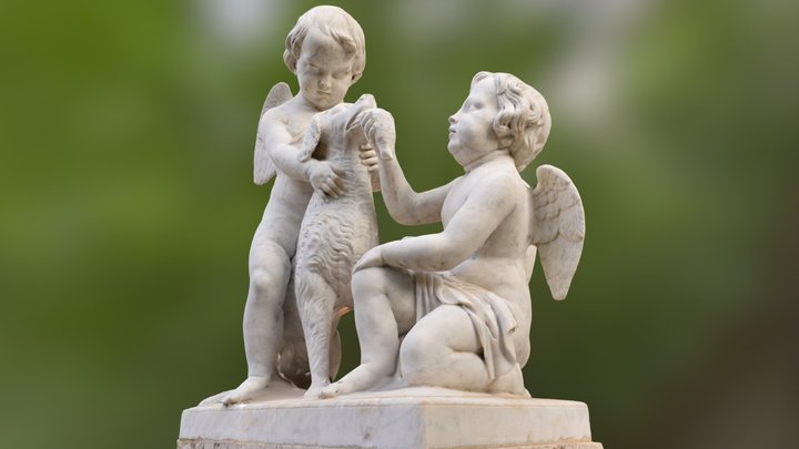 Cupids playing with a dog 3D Model