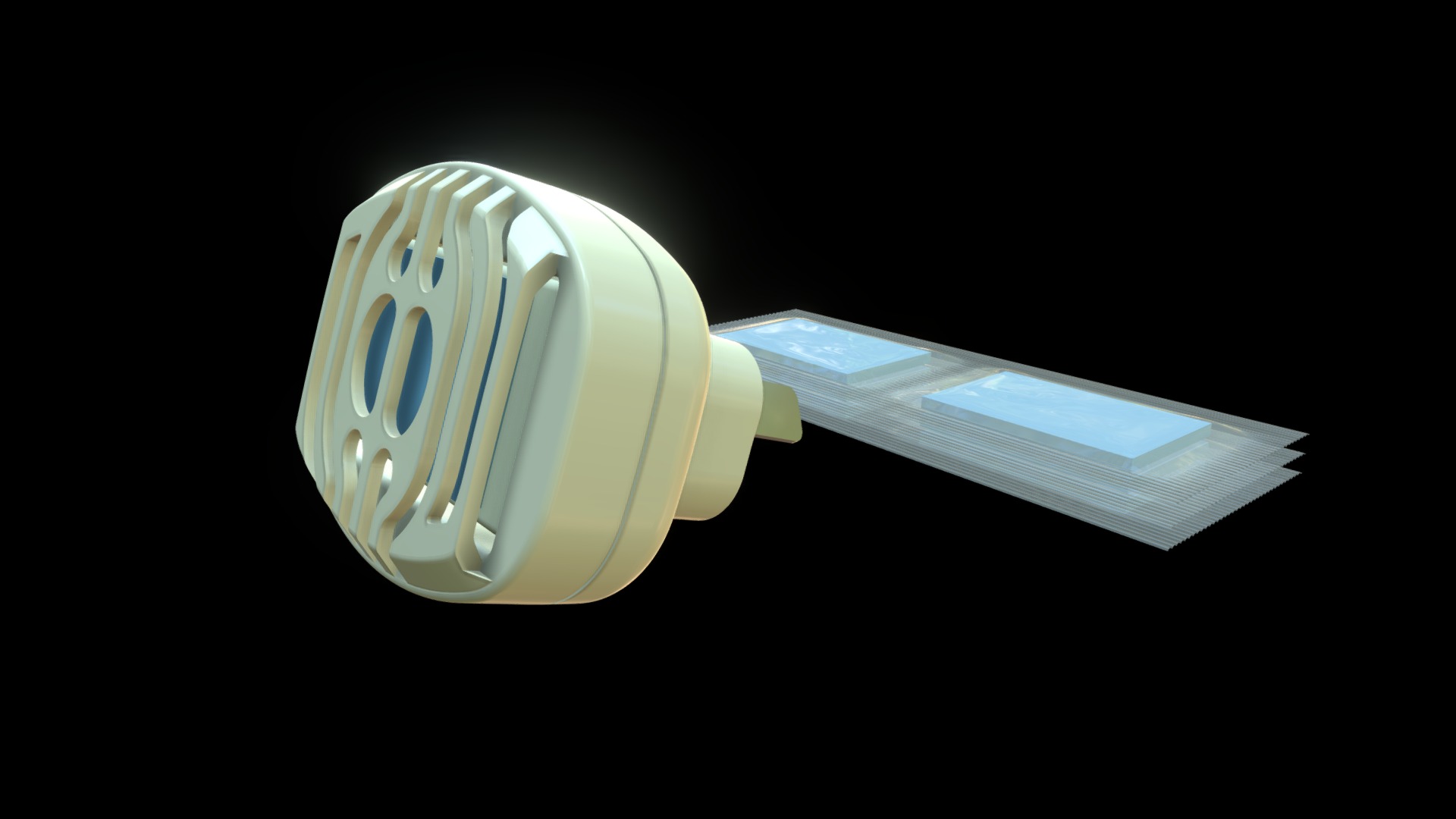 3D model Aparato electrico - This is a 3D model of the Aparato electrico. The 3D model is about a light bulb with a white light.