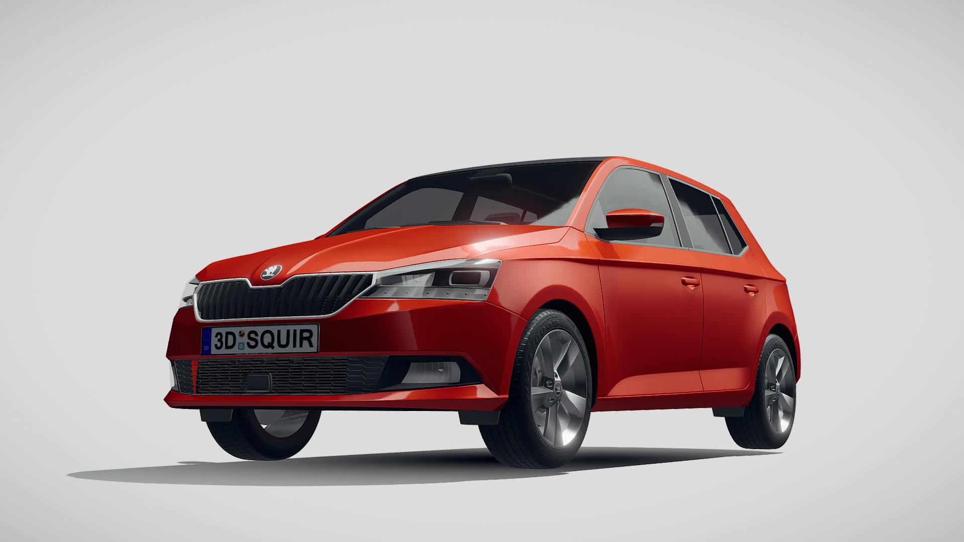 3D model Skoda Fabia 2019 - This is a 3D model of the Skoda Fabia 2019. The 3D model is about a red car with a white background.
