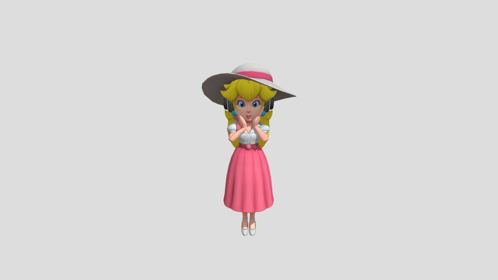 Peach in vacation palms on cheek with headphones