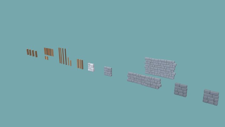 Low Poly Planks Logs and Bricks 3D Model