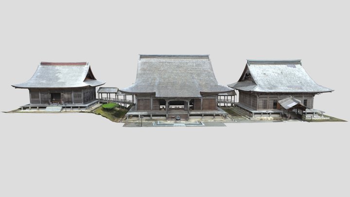 妙成寺「三堂並置」(本堂・祖師堂・三光堂) 3D Model