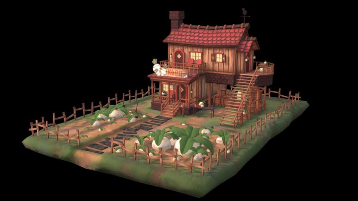 3D Hand Painted Turnip Farm House 3D Model