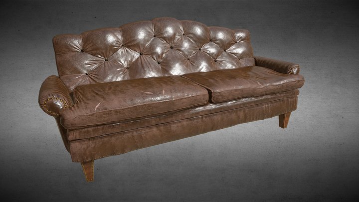 Old Victorian Leather Sofa 3D Model