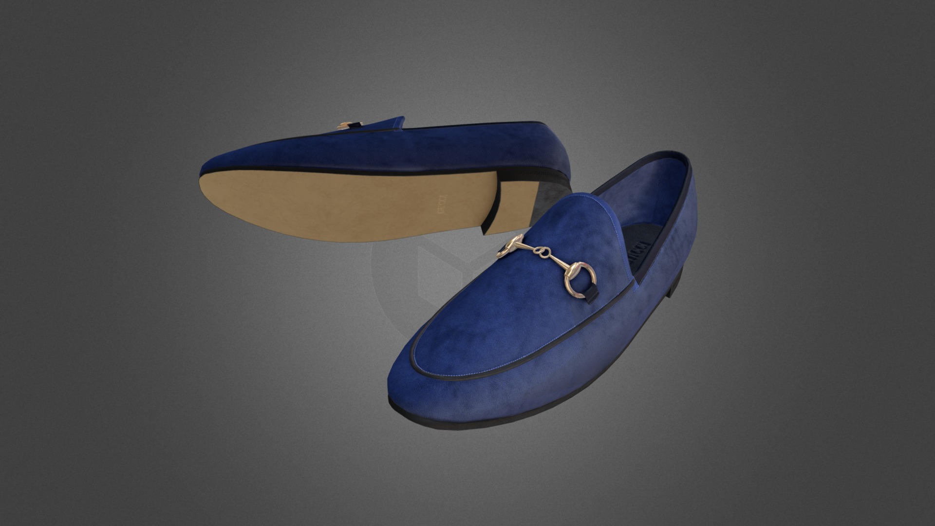 3D model Velvet loafers - This is a 3D model of the Velvet loafers. The 3D model is about a pair of blue sandals.