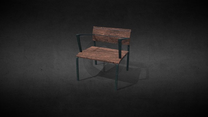 Metalic-wood small chair 3D Model