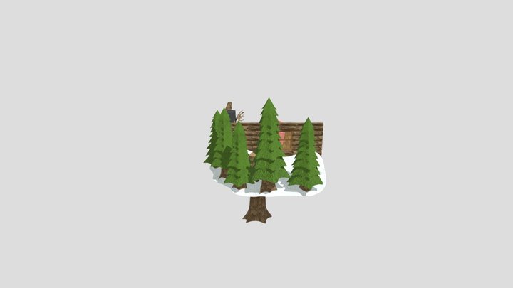 Log Cabin Xmas Scene 3D Model