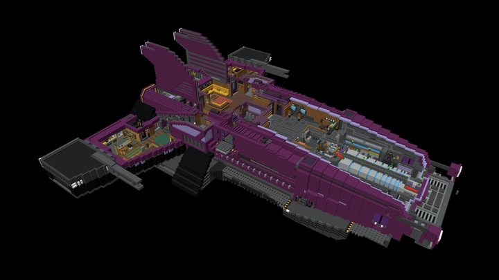 Purple Starship (Cutaway) 3D Model