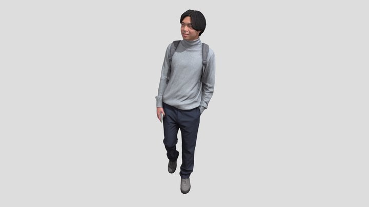 Humano Walking Asian Man with a backpack_0415166 3D Model