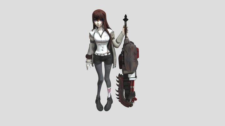 Woman holding large futuristic weapon 3D Model