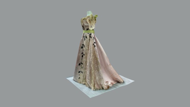 Beaded antique satin and lace dress 3D Model