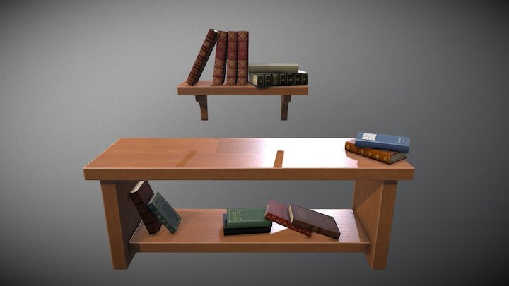 Vintage Books & Bookshelves 3D Model