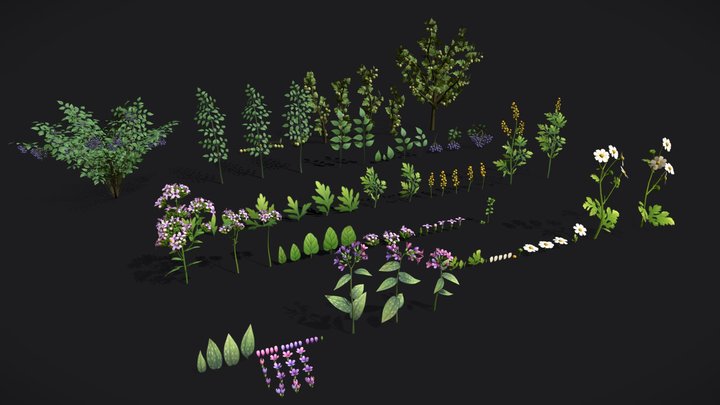 Pack Stylized handpainted plants and sprigs 3D Model