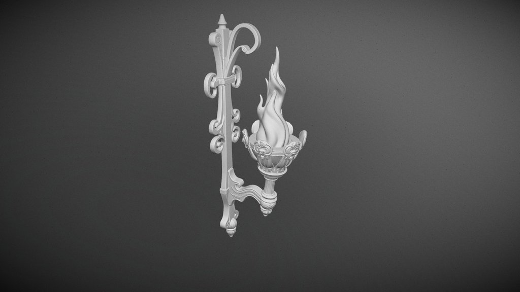 Stylized Gothic Wall Torch - Blue Magic Flame