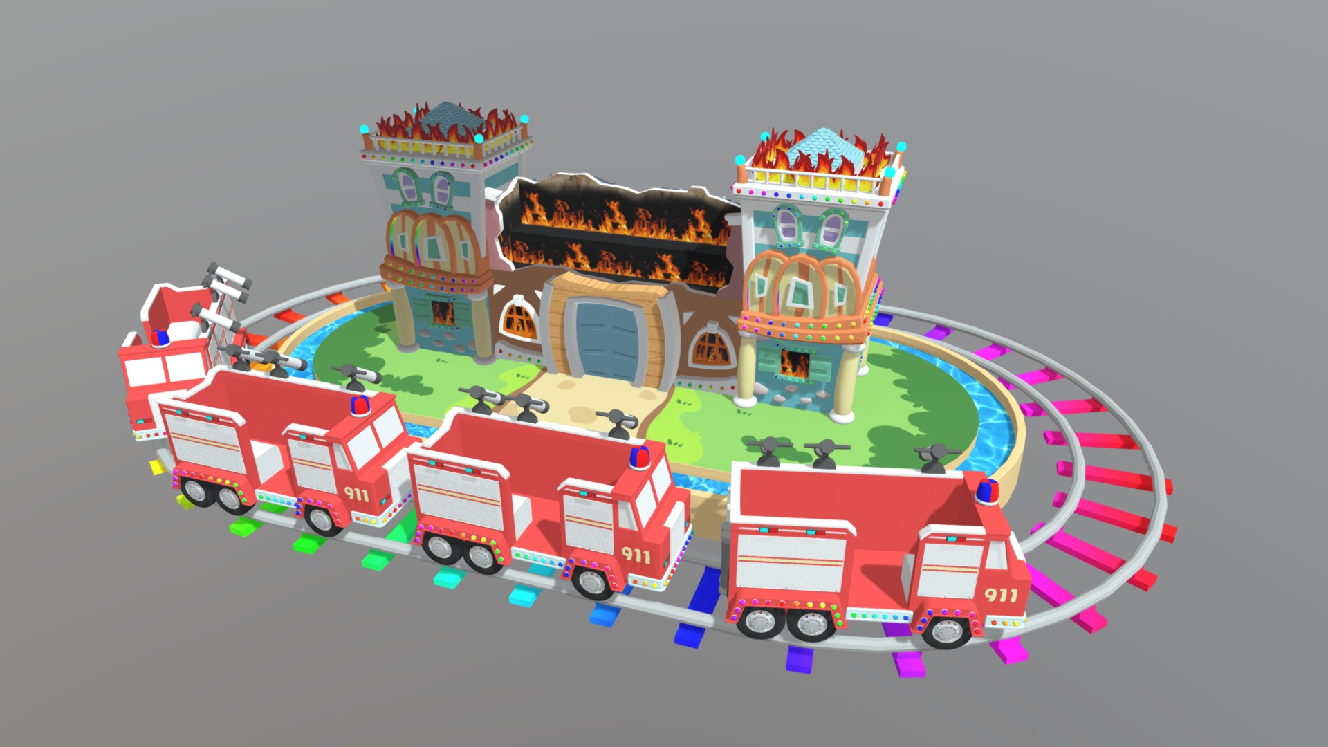 3D model FireBrigade - This is a 3D model of the FireBrigade. The 3D model is about a toy train set.