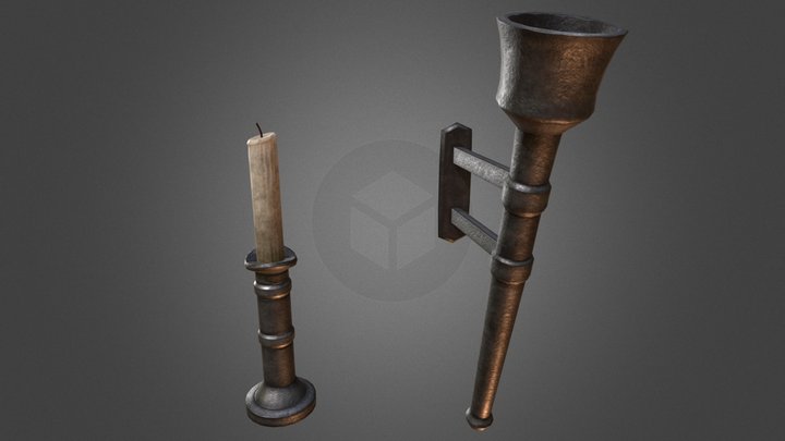 Candle and torch 3D Model