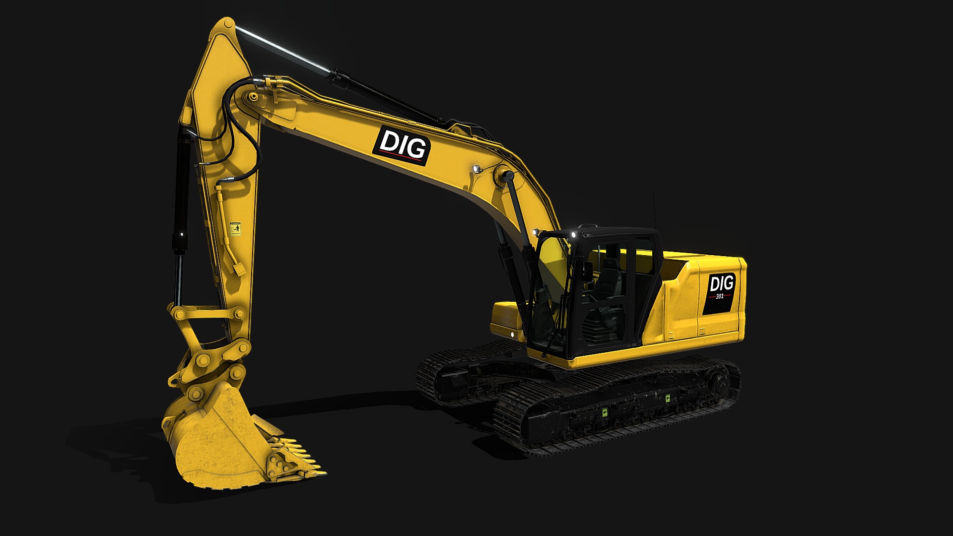 3D model Excavator DIG - This is a 3D model of the Excavator DIG. The 3D model is about a yellow and black machine.