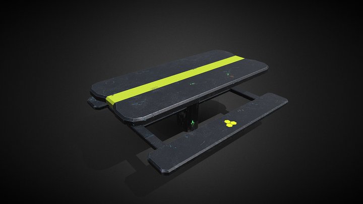Sci-fi Table with Bench 3D Model